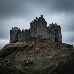 wide angle shot of an old castle on an icelandic hill with moody and cinematic lighting by greg ruthkowski and craig mullins and caspar david friedrich, cinematic and atmospheric, concept art, artstation, trending on artstation