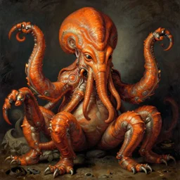 zoological portrait of orange cthulhu by albrecht durer