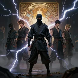 character concept, wide angle, full body, symmetrical head - on centralized, young man with dark ninja clothes. detailed, high quality, dynamic lightning, fantasy, scenematic. artwork by artgerm, wlop, alex ross, greg rutknowski, alphonse mucha