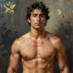 the ultimate Peruvian gigachad, shirtless muscular man, oil on canvas artstation by J. C. Leyendecker and Edmund Blair Leighton and Charlie Bowater octane render
