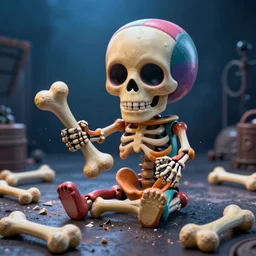 hyperrealistic very cute multicolored skeletons breaking bones jason limon concept art dramatic blue lighting wide angle hd 8k sharp shallow depth of field