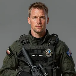 portrait of a man by greg rutkowski, michael biehn as an space security officer, he is about 6 0 years old, military composure, wearing the tactical gear of weyland company, highly detailed portrait, digital painting, artstation, concept art, smooth, sharp foccus ilustration, artstation hq