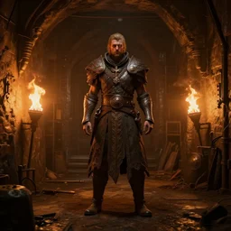 delicious torch lit prison dungeon jail cell atmospheric unreal engine hyperreallistic render 8k character concept art masterpiece screenshot from the video game the Elder Scrolls V: Skyrim moody orange 2700K global illumination