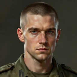 colin farrell with military buzz cut, concept art, detailed face, fantasy, highly detailed, cinematic lighting, digital art painting by greg rutkowski