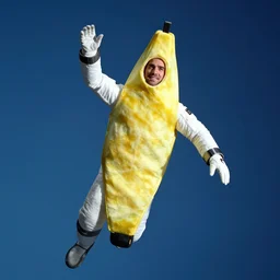 man floating in space wearing a banana costume