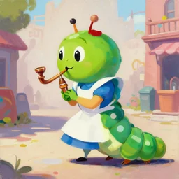 greg manchess portrait painting of waterpipe smoking caterpillar from alice in wonderland as overwatch character, wacky, medium shot, asymmetrical, profile picture, organic painting, sunny day, matte painting, bold shapes, hard edges, street art, trending on artstation, by huang guangjian and gil elvgren and jesper ejsing