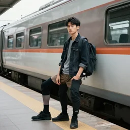 train with human face and legs, hyper realistic