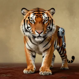 half tiger, half robot, portrait, in style of salvador dali