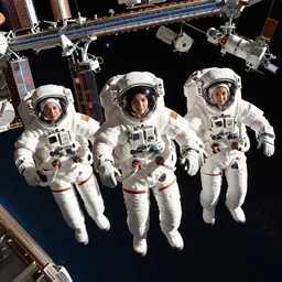 3 beautiful female astronauts floating in a massive space station, by Feng Zhu and Loish and Laurie Greasley, Victo Ngai, Andreas Rocha, John Harris