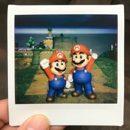 link and mario having a good time, polaroid picture