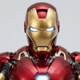 close-up photograph of Iron Man, incredibly detailed, very beautiful, studio lighting, 50mm lens