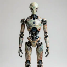 humanoid robot, full body, symmetry, faded colors, exotic alien features, cypherpunk background, tim hildebrandt, wayne barlowe, bruce pennington, donato giancola, larry elmore, masterpiece, trending on artstation, featured on pixiv, cinematic composition, beautiful lighting, sharp, details, hyper detailed, 8 k, unreal engine 5