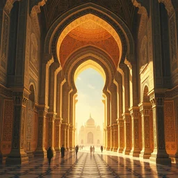 the gates of heaven, beautiful delicacy, flowing arab architecture, repeating patterns, tim hildebrandt, wayne barlowe, bruce pennington, donato giancola, trending on artstation, cinematic composition, beautiful lighting, hyper detailed, 8 k, oil on canvas