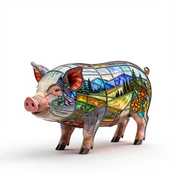 stained glass piglet, clean 3d render, full body, isolated on a pure white background, centered, entire subject in frame, sharp focus, soft studio lighting