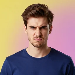 beautiful colorful studio portrait photograph, of an angry young adult male, with short brown hair and no beard
