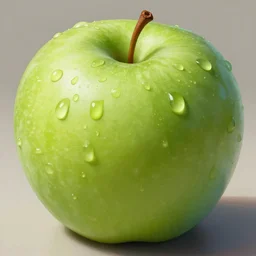 delicious apple, fresh, water droplets, green, intricate, highly detailed, digital painting, artstation, concept art