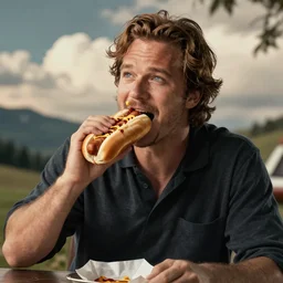 Chris Pratt eating a hot dog