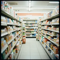 cinestill 5 0 d photograph of the inside of an empty convenience store