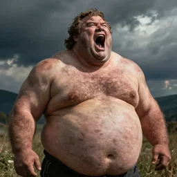 hyper realistic, a masculine big chungus, mouth wide open, painted by greg rutkowski