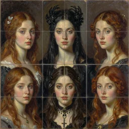 an illustration of a tiling pattern of goth women by michael hussar