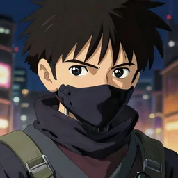 a anime portrait of a cyborg ninja, finely detailed features, closeup at the face, sharp focus, perfect art, city background, cinematic lighting, intricate, anime, illustration, artstation, trending on pixiv fanbox, painted by greg rutkowski, studio ghibli, yoji shinkawa, hayao miyazaki, mappa, 4 k