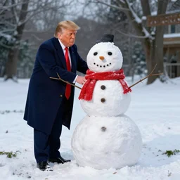 donald trump making a snowman. photographic, photography
