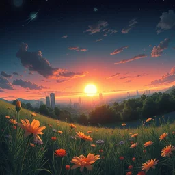 landscape by jean delville, scumm bar tokyo sunset flowers at night synthwave nature bladerunner 2 0 4 9 dramatic lighting meadow fisheye at dusk nightvision retrowave anime fantasy sci - fi morning sun elysian lightpaint retro magic realism junglepunk, archdaily, wallpaper, highly detailed, trending on artstation.