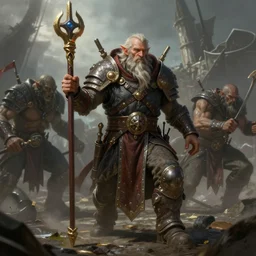 a highly detailed portrait of a dwarf warpriest in epic battle with orcs, pathfinder portrait, dndart, deviantart fantasy portrait, conceptart dwarf portrait, dwarf render, 4 k, hires, art by greg rutkowski and alphonse mucha