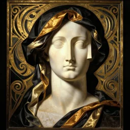 epic concept art. abstract female face silhouette with black and color silk blankets. abstract sculpture. art deco swirls. masterpiece by michelangelo. game art, venetian, film still, cinematic. elegant baroque masterpiece, symbolism, michelangelo. dutch golden