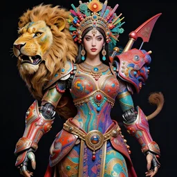 colorful female sacred mech paladin lion dancer pacific rim studio portrait of absurdly beautiful, elegant, young sexy elegant woman, super fine surreal detailed face illustration by kim jung gi, iraq nadar, intricate lines, sharp focus, vibrant colors, matte, octopath traveler, final fantasy, unreal engine highly rendered, global illumination, radiant light, intricate environments