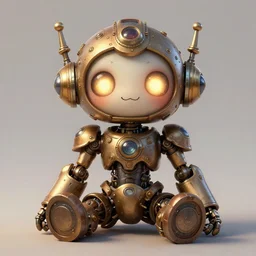 a highly detailed illustration of gentle cute giant steampunk robot, cute glowing eyes and smile, adorably sitting gentle pose, intricate, elegant, highly detailed, centered, digital painting, artstation, concept art, smooth, sharp focus, league of legends concept art, WLOP