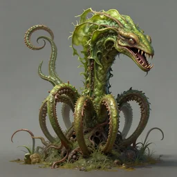 a centaur-like carnivorous plant with cine tentacles and a fly-trap jaw. D&D Monster manual, fantasy art, extremely detailed, 8k resolution.