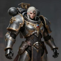 an concept art of the adeptus astartes queen, pale hair, one eye, intricate details, detailed face, detailed armour, artstation, warhammer 4 0 k, epic pose, ambient light, by rembrandt