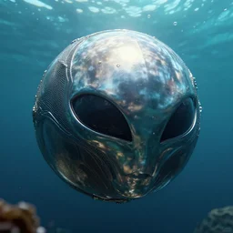 alien metalic sphere at the bottom of the sea, octane render, marvel movie