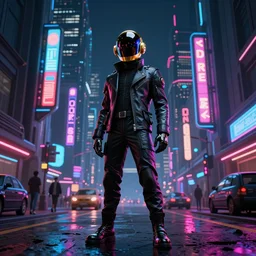 concept art of daft punk at a magnificent dark neon futuristic cyberpunk city bustling street at night cyberart by liam wong in the film akira rendered in octane, 3 d render, trending on cgsociety, blender 3 d