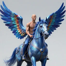 man without head on top of horse with wings, colorful of blue color concept art, trending on artstation, highly detailed, intricate, sharp focus, digital art, 8 k