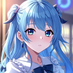 an anime girl with blue hair, trending on pixiv, detailed, anime, pastel colors, dramatic lighting, by kawacy