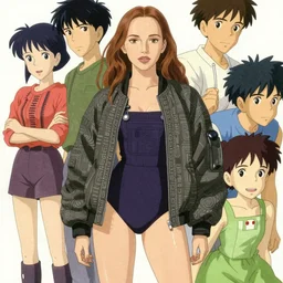 beautiful boyish natalie portman gravure model in majora's mask, wearing elegant oversized mayan bomber jacket with overalls and leotard, big bomber jacket with subtle mayan patterns, aztec bathing suit, gapmoe yandere grimdark, trending on pixiv fanbox, painted by greg rutkowski makoto shinkai takashi takeuchi studio ghibli, akihiko yoshida