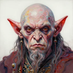 close - up portrait of very ugly goblin emperor by irakli nadar with intricate detailed color smashing fluid oil paint and acrylic, bone headdress, melting wax, mycelia, abstract impressionism, ruan jia, fantasy, hyper detailed, concept art, by peter mohrbacher and gustav klimt,