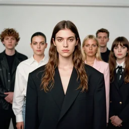 realistic photoshooting for a new balenciaga lookbook, color film photography, portrait of a beautiful woman, by photo in style of tyler mitchell, wes anderson, julia hetta, tim walker, petra collins, 3 5 mm,