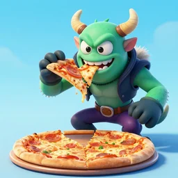 the beast from teen titans eating goblin pizza while playing sea of thieves, artstation, photorealistic, 4 k
