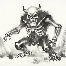 chinese ink painting of a skeleton monster