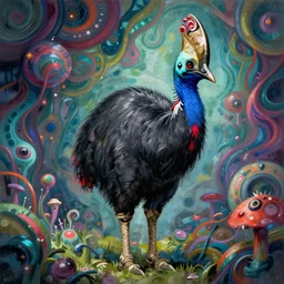 portrait of a cassowary!!!, award winning, trending on artstation, lovecraftian, abstract, psychedelic!, highly detailed, digital painting, digital art