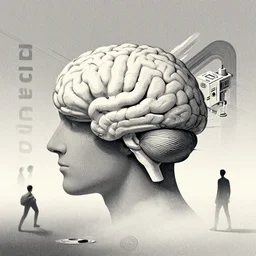 ( ( dither ) ), editorial illustration the human brain vs the machine, isometric, modern art deco, ( ( mads berg ) ), christopher balaskas, victo ngai, fine grain texture, dynamic composition, wide angle, matte print, karolis strautniekas, fog