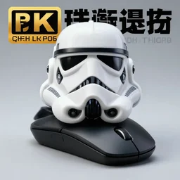 computer mouse that looks like a stormtrooper mask. studio photograph. 8 k. magazine advert.
