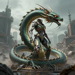 cyborg naga, dieselpunk, post - apocalyptic
