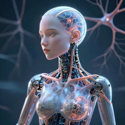 a female robot growing neurons all across its shiny metal shell, romanticism portrait