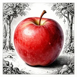 an apple, ink from escher, intricate environment