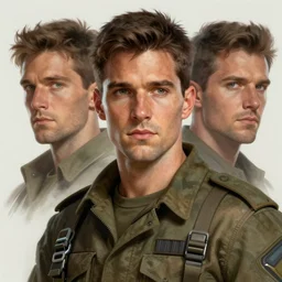 portrait of a man by Greg Rutkowski, who looks like a mixture between Oscar Isaac, Henry Cavill and Pedro Pascal wearing military fatigues, scifi, highly detailed portrait, digital painting, artstation, concept art, smooth, sharp foccus ilustration, Artstation HQ