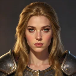 front facing symmetrical centered painted portrait, just one head, Elisha Cuthbert as a D&D Paladin, RPG character avatar, Blizzard concept art, global illumination lighting, trending on artstation, by ilya kuvshinov